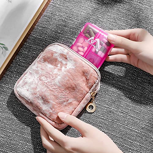 4PS Travel Pill Organizer with 164 Slice Labels，10 Compartments Travel Pill Box Portable Folding Small Pill Case Daily Pill Container Used for Carry Storage Medicine Organizer By M MUchengbao (Pink) - color: Pink