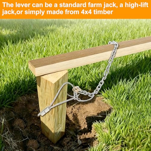 Fence Post Puller,Stump Remover Tool with Thickened 1/3-inch Galvanized Steel Wire Rope and Chain,Works with Jack or Lever to Extract the 4x4 Posts or Replace Any Broken or Rotten Fence Posts