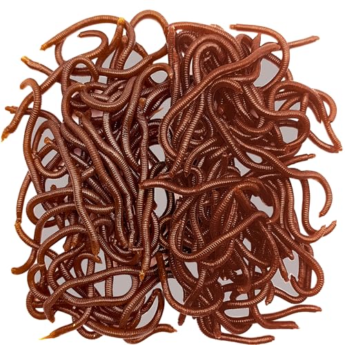 100 Pcs 3.3inch Soft Worms Fishing Lure Baits, Earthworm Baits Lifelike Fake Bloodworm,Fresh Water Fishing Bait - color: Brown