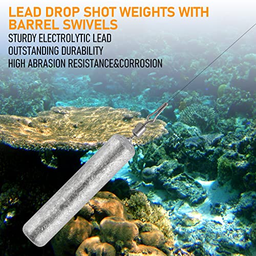 Dr.Fish 50 Pack Fishing Drop Shot Weights Lead Fishing Weights Pencil Skinny Sinkers with Barrel Swivels for Freshwater Bass Fishing - size: 3/16oz-50 Pack