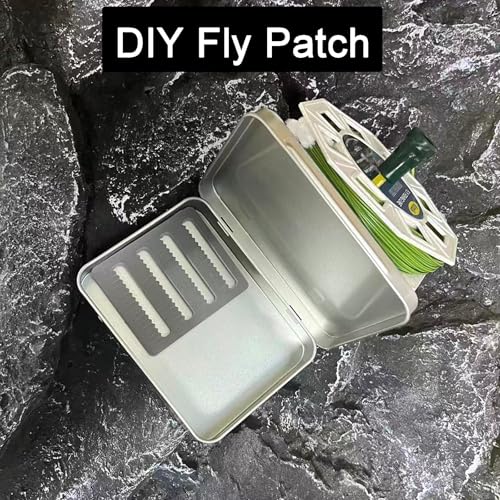 Aventik Metal Tin Portable Box Fly Fishing Tools Kit Includes a Fishing Knot Tool and Line Clipper Zinger Retractor Hook Remover Forceps - color: Tin box with 6pcs mini foam patch