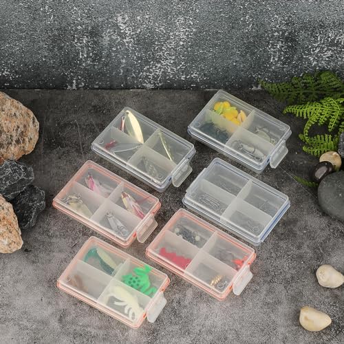 JUXYES 12 Pack Plastic Small Fishing Tackle Box Organizer with 4 Compartments, Clear Mini Fishing Tackle Storage Boxes with Dividers, Transparent Fish Pocket Tackle Storage Box Lure Box - size: 12 Pack