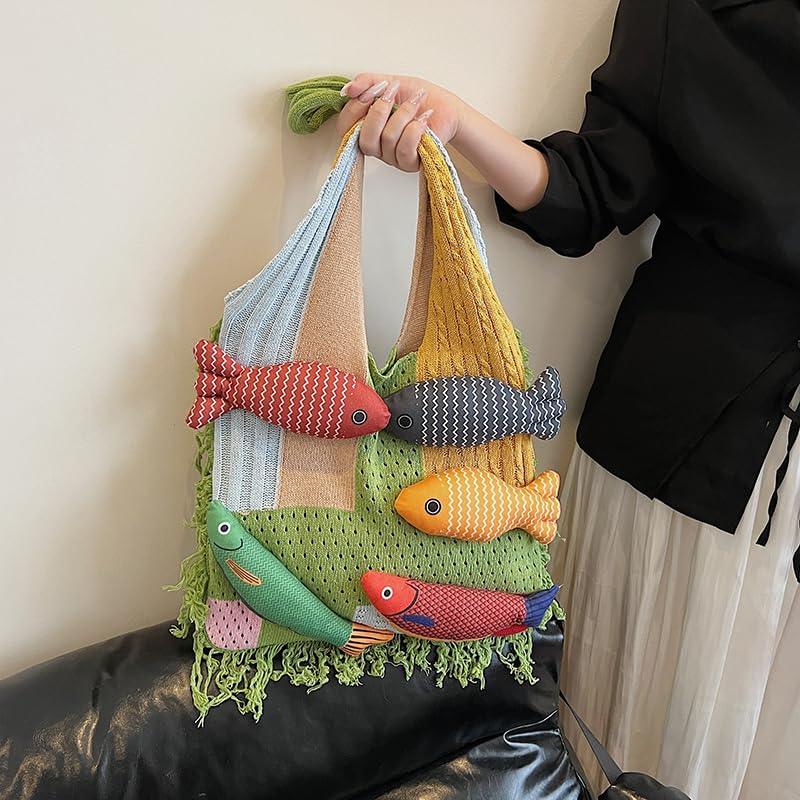 Bohemian style travel handbag for women large-capacity woven bag vacation beach seaside tote bag crochet purse - color: Green