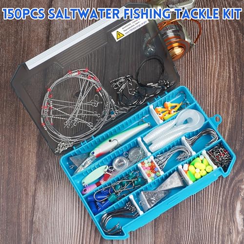 150pcs Ocean Saltwater Fishing Lures Surf Tackle Kit Fish Finder Rigs Bucktail Jig Pompano Float Pyramid Sinker Disc Weight Wire Leader Accessories