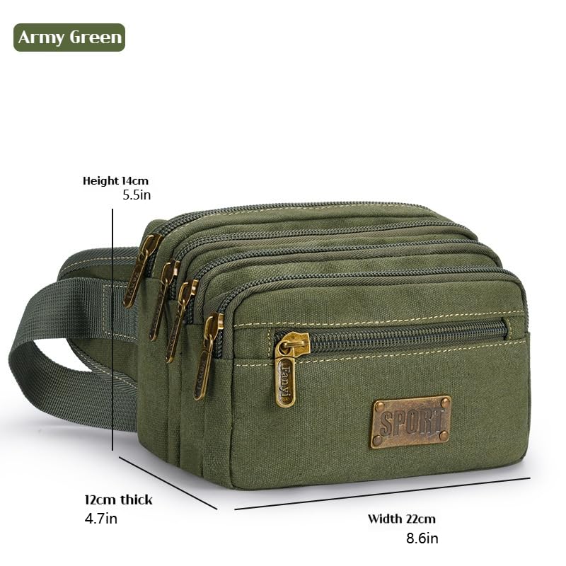 Fanny Pack for Men & Women, Multi-Pockets Zipper Pockets Waist Bag, Belt Bag for Running Cycling Travel Walking Hiking Fishing Camping (Green)