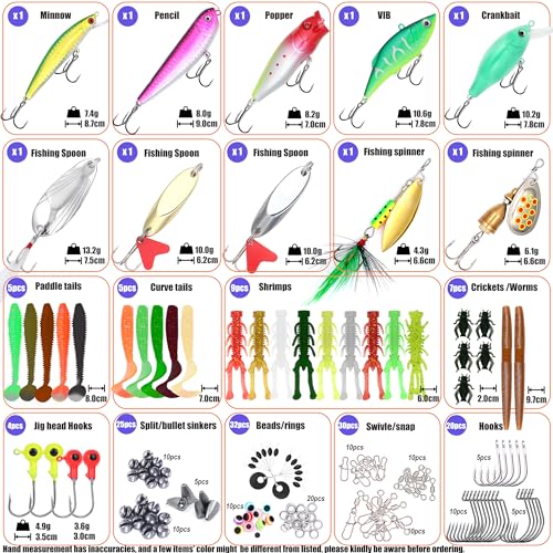 EXAURAFELIS Fishing Lures,Tackle Box with Tackle Included, Crankbaits, Spoon, Shrimp Worm Bait, Hooks,Weights & Other Accessories, Fishing Lures kit Lure Set for Bass Trout Salmon - color: Black-147pcs