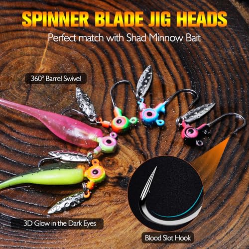 Dovesun Crappie Lures with Jig Heads Kit, Soft Plastic Grubs-Tube Baits 1/8oz 1/16oz 1/32oz Crappie Jigs Walleye Trout Bass Crappie Baits 95-120pcs - color: D-105PCS-Crappie Lures(small)