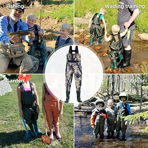 Kids Chest Waders for Toddler Children Waterproof with Insulated Boots - color: Camo, size: 8 Years