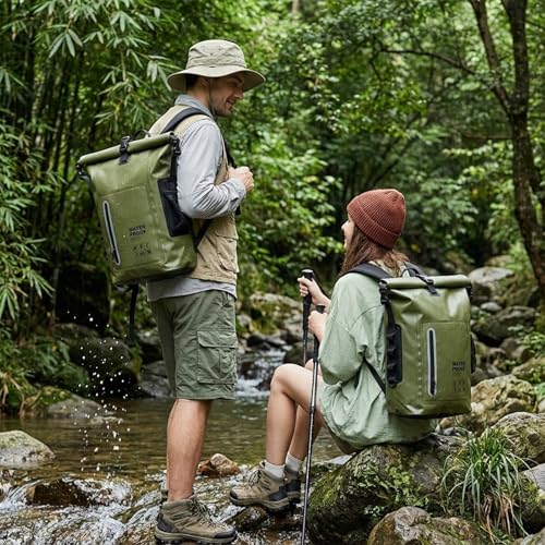 Dry Bag Waterproof 25L-Floating & Lightweight Bags for Women Waterproof Backpack for Kayaking, Boating, Fishing, Paddle Boarding, Camping, Hiking, Roll-Top Seal & Adjustable Shoulder Straps - color: Olive Green