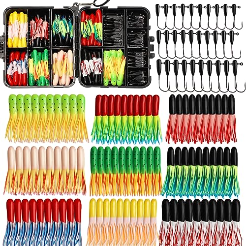 Dovesun Crappie Lures with Jig Heads Kit, Soft Plastic Grubs-Tube Baits 1/8oz 1/16oz 1/32oz Crappie Jigs Walleye Trout Bass Crappie Baits 95-120pcs - color: B-120PCS-Crappie Lures(small)