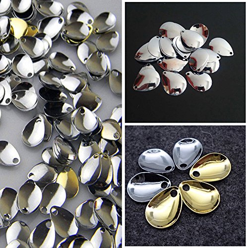 ANER 50pcs Deep Cup Fishing Lures Copper Spinner Blades DIY Fishing Lures Accessories for Hard Lures Worm Spinner Baits Spoons Rigs Making - color: Silver