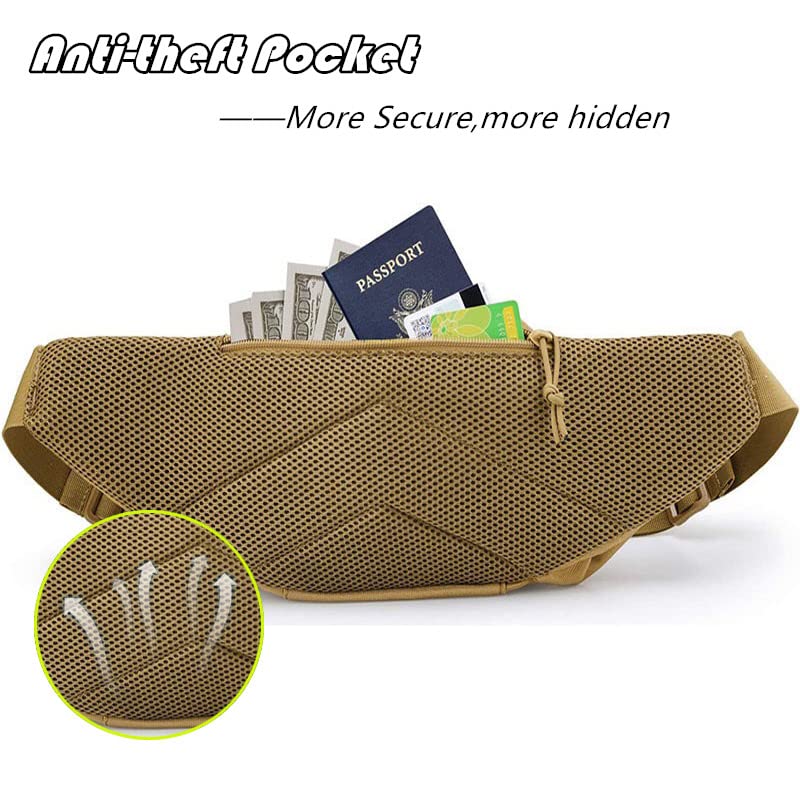 Tactical Fanny Pack Gun Holster Concealed Carry Pistol Military Tactical Waist Bag Waterproof Molle EDC Pouch with USA Flag Patch - color: Tan