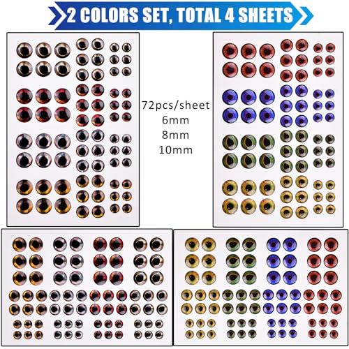 Bionic Fish Eyes for Lures Fly Tying Material Realistic Fish Eyes for Fishing Baits DIY Jigs Fishing Lure Making Supplies - style: 288pcs-6/8/10mm
