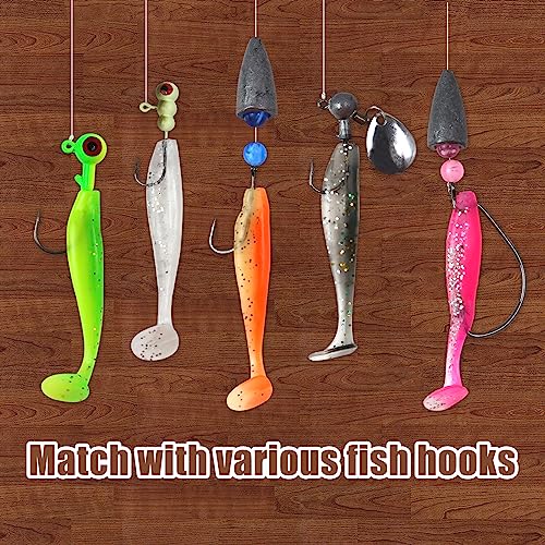 MAFIMOEA 50 Pcs Soft Fishing Lures Plastic Paddle Tail Swim Baits Kit for Bass Trout Walleye Crappie 5 Mixed Colors Fishing Soft Plastic Lure Kit 5.5CM - color: White