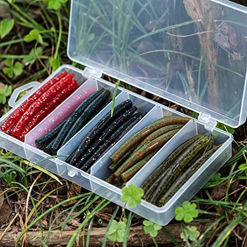 Goture Wacky Worm Fishing Lure Kit with Soft Plastics, Wacky Rig Tools, O-Rings, Worm & Drop Shot Hooks, Beads, Weights & Tackle Box - color: C-50pcs 3" Wacky Worms &10pcs Hooks with Box