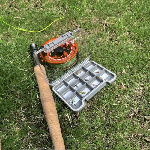 2PACK-Aventik Waterproof Slim Pocket Fly Box Fishing Hook Box Bait Storage Tackle Box(Small, 12 Magnetic Compartment) - style: M:Grey-12C