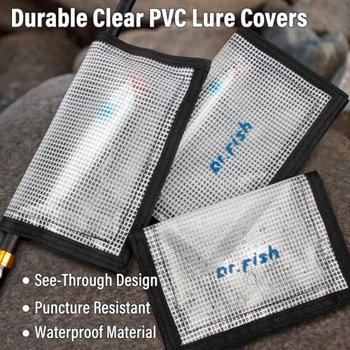 Dr.Fish 3 Pack Fishing Lure Wraps, Clear PVC Lure Hook Covers Fishing Rod Wraps Protectors Holder Storage in 2 Sizes for Hooks, Rod and Tackle Organizer - color: Mesh, size: M: 5.7×3.8"-3 Pack