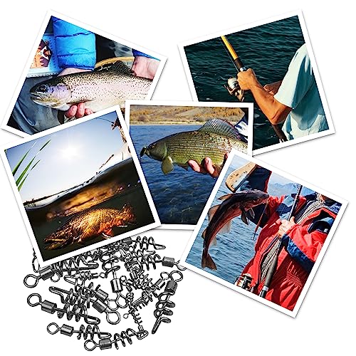AGOOL Fishing Swivels Snaps Barrel Swivels Corkscrew Snaps Swivels Fishing Tackle Stainless Steel Saltwater Freshwater Fishing Leader Lure jigs Line Connector - size: 1/0 - 40pcs