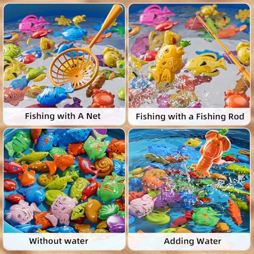 NIPLOOOW Magnetic Fishing Game Pool Toys for Kids 3-5, Water Table Bathtub Kiddie Party Toy with Pole Rod Net Plastic Floating Fish, Outdoor Toys for Boys Girls Kids Age 3 4 5 6 7 8 Year Old - style: 40PCS