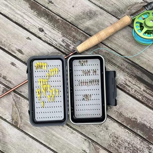 Aventik Waterproof Fly Box Two Sided Easy Grip Foam Light Weight Fishing Tackle Box Large Capacity(H19MB) - size: H19MB:6.64X3.72X1.88inch