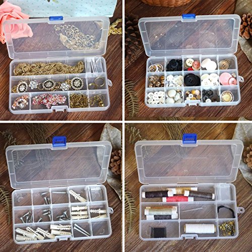 Qualsen 15 Girds Bead Organizer with Adjustable Dividers(4 Pack), Tackle Box Organizer and Small Plastic Organizer Box for Jewelry, Beads, Earrings, Crafts, Screws and Fishing Tackles Small Items - size: 15 Gird-4pcs