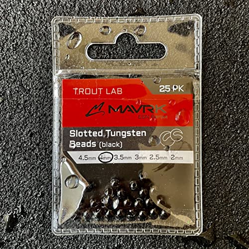 Mavrk Fly Fishing Slotted Tungsten Beads 25pc Refill Pack Euro Nymph Style Flies 5 Essential Colors Gold Silver Copper Black Chartreuse 4 Essential Sizes 4mm 3.5mm 3mm 2.5mm - color: Black, size: 4mm