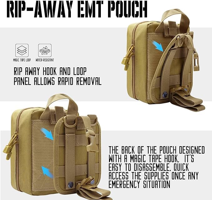 Ifak Trauma Kit, 74 Piece Upgrade Tactical First Aid Supplies, Molle Ifak Pouch Rip Away Refill Supplies for Survival Camping Hiking Travel - color: Tan