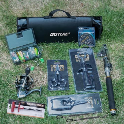 Goture Fishing Rod and Reel Combos,1.8M-2.7M Telescopic Fishing Pole Spinning Reel Line Lures Set with Carrier Bag,Telescopic Rod Kit for Starter Travel Saltwater Freshwater Gear Gift - color: C4:Fishing Full Kit with Carrier Bag, size: 9 ft/2.7 m