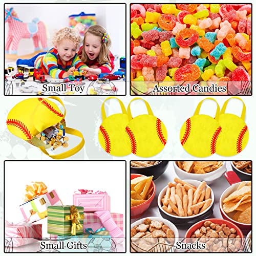 Shihanee 24 Pcs Softball Party Favor Bags Ball Themed Party Goodie Candy Bags Sport Game Treat Handbags Softball Non Woven Gift Handbags for Sport Theme Supplies - style: Softball