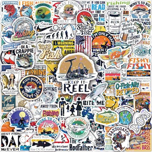 Joyppy 155 PCS Funny Fishing Stickers for Adults, Holographic Outdoor Waterproof Vinyl Fish Decals for Boat Laptop Tool Trackle Box Cooler Gifts for Men Dad Fisherman