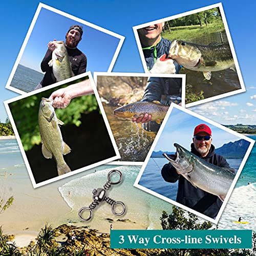 AGOOL Fishing 3 Way Swivels Kit - 100pcs Cross Line Barrel Swivels Triple Swivels Crossline T-Turn Swivels T-Shape Fishing Line Connector Three Way Swivels Catfish Tackle for Saltwater Freshwater