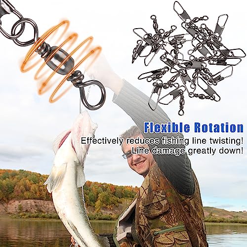SILANON Fishing Barrel Swivel with Safety Snap,145/160pcs High Strength Fishing Snap Swivels Stainless Steel Line Connector Saltwater Fishing Tackle Accessories - style: 145pcs Kit (4,6,8,10,12#)