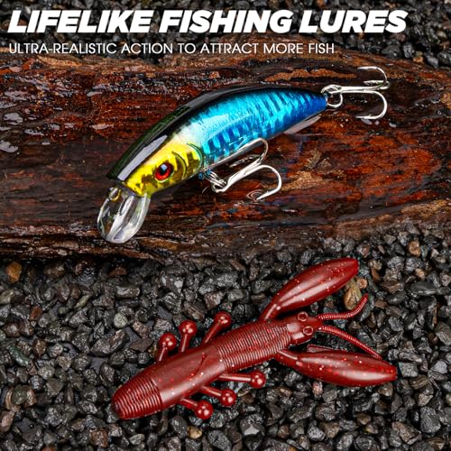 THKFISH 400PCS Fishing Lures Accessories Kit with Large 3-Layer Tackle Box Complete Freshwater Bass Fishing Gear Tools Set with Pliers, Fish Scale, Crankbait, Hooks, Weights Gift for Men - color: Blue