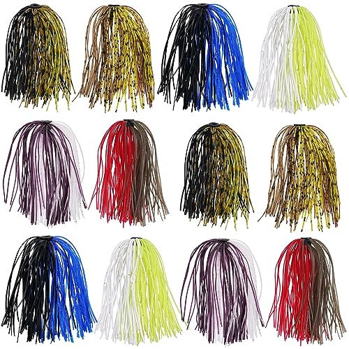 Spinner Bait Skirt Silicone Jig Skirts Replacement DIY Fishing Lures,Fishing Lure Making Supplies Spinnerbaits Fishing Skirts Squid Jig Lures Skirts Casting Jigs Football 50 Strands - color: 12 Bundles