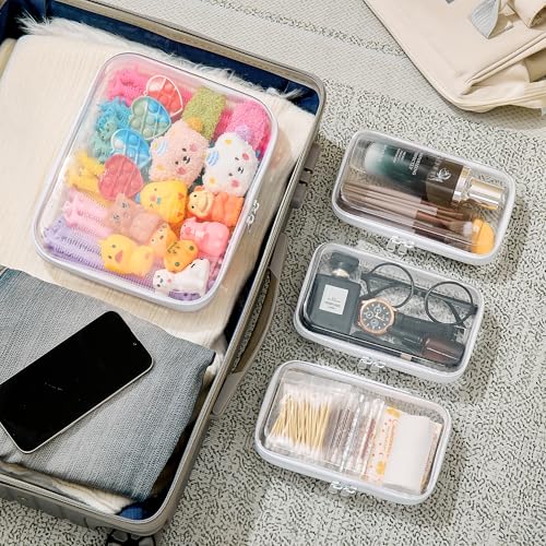 4 pcs Clear Zipper Pouches,Hard Shell Zipper Case, Toiletry Bag for Travel, CLear Diaper Bag, Toiletry Pouch, Travel Organizer, Cosmetic Bag,Toy Storage Bins (M+3S) - color: White, size: M+3S
