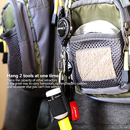 SAMSFX Fly Fishing Zinger Retractor for Anglers Vest Pack Tool Gear Assortment Combo 3pcs in Pack - color: Carabiner Retractors, 24" Nylon Cord, Rotating Clip