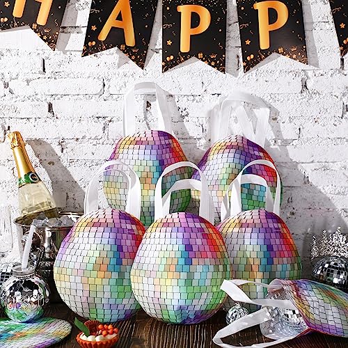 Shihanee 24 Pcs Disco Goodie Bags Disco Ball Non Woven Gift Bags with Handles Mirror Ball Retro Candy Treat Bag for 70s 80s 90s Bachelorette Birthday Dance Music Party Favor Supplies - style: Disco