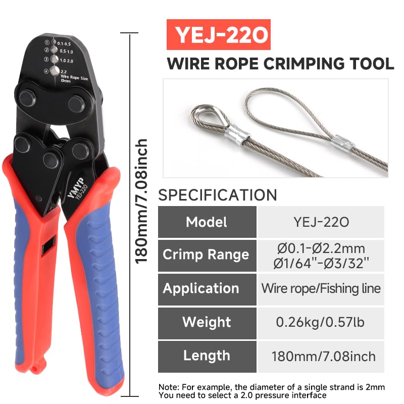 Wire Rope Crimping Tool with Ratchet, Ferrule Swaging Tool for Aluminum Sleeves, Loop Sleeves, Wire Rope Crimper for 1/64''-3/32''(0.1mm-2.2mm) Cables, Heavy-Duty Swaging Tool for Railing,Fishing