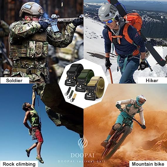 DOOPAI Tactical Belt for Men, 3Pack Military Nylon Web with Heavy Duty Quick Release Metal Buckle - color: 21 Black/Green/Beige, size: 28-42 Waist Adjustable 125 cm (3 Pack)