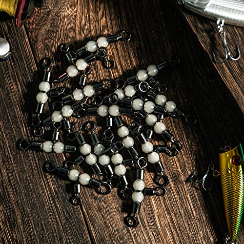 Goture Fishing Swivels, 3 Way Swivels Fishing Tackle, T Shape Cross Line Rolling Swivels with Luminous Beads Saltwater Freshwater,Three Way Fishing Swivels Barrel Swivels for Catfish Rig Surf Rig - color: C:30pcs 3 Way Fishing Swivels-Luminous, size: 3*4