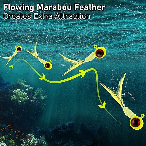 Dr.Fish 10 Pack Crappie Jig Marabou Jig Hand-Tied Freshwater Ball Fishing Jig Hooks Sickle Hook Bass Trout Panfish Bluegill Walleye 1/16oz 1/8oz 3/16oz 1/4oz - color: White, size: 1/32oz-Hook #6