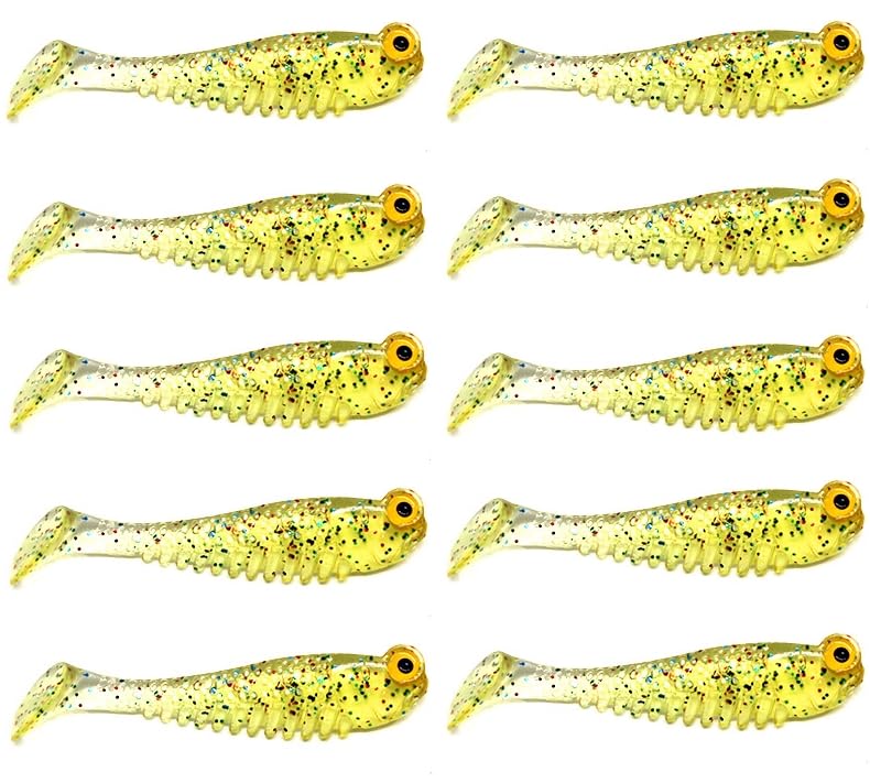 10Pcs Glow in The Dark Fishing Lures, Soft Plastic Swimbaits for Freshwater or Saltwater Use, Walleye Fishing Lures for Night Fishing Bass, Crappie, and Trout - color: Flash Yellow