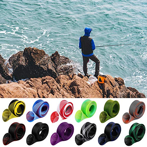12Pcs Rod Sock Fishing Rod Sleeve, Cover Braided Mesh Rod Protector Pole Gloves Fishing Tools. Flat or Pointed End/Spinning or Casting. for Casting Sea Fishing Rod/Spinning