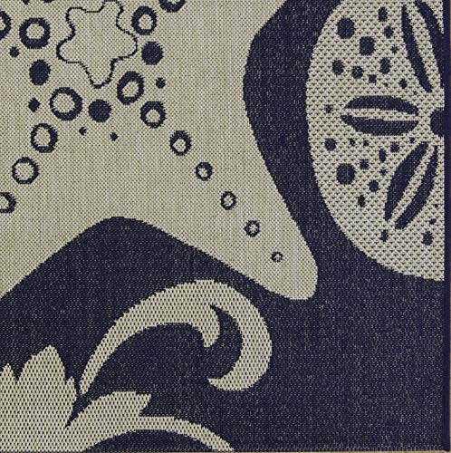 Gertmenian Indoor/Outdoor Flatweave Area Rug - 6x9 Medium, Stain & UV Resistant, Ideal For Deck, Patio, Poolside, Mudroom - Party Starfish Sand Dollar, Navy Blue Sand, 22299 - color: Party Starfish Sand Dollar Navy Blue Tan, size: 6'6" x 9'6" (Rectangular