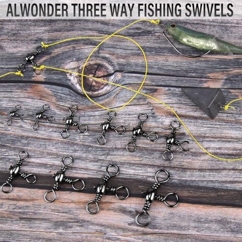Alwonder 50-Pack 3 Way Swivels Fishing Tackle High Strength Stainless Steel Barrel Swivels 35-175LB Three Way Swivel for Saltwater Freshwater Catfish Rigs Surf Fishing Rigs - size: #6-60LB