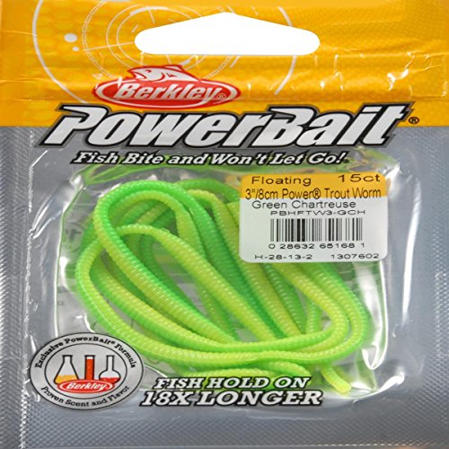 Berkley PowerBait Power Floating Trout Worm Fishing Soft Bait - color: Green Chartreuse - Original Scent, size: 3" (15 Count)