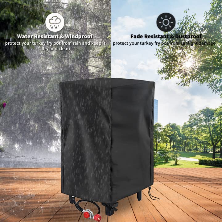 Turkey Fryer Cover for King Kooker, Waterproof Cover for Crawfish Boiler Outdoor Deep Fryer Seafood Boil Pot, Heavy Duty Cover for Seafood Boil Pot and Burner kit-Black - size: 15.7"W x 15.7"D x 19.7"H
