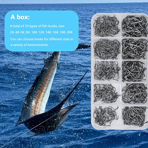 Dyxssm Small Fishing Hooks for Freshwater, 1000pcs 600pcs 400pcs Trout Fish Hook Set, 10 Sizes #2-#20 - color: Black, style: 1000pcs (#2-#20)