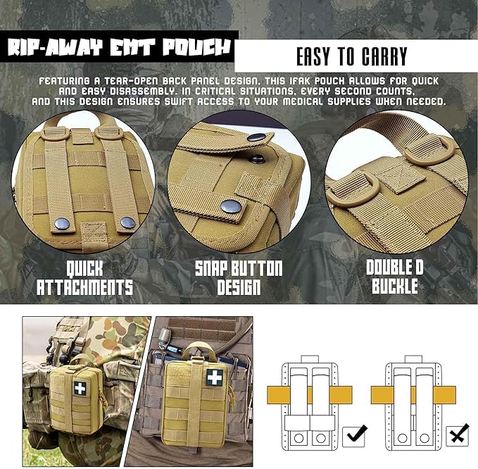 Ifak Trauma Kit, 74 Piece Upgrade Tactical First Aid Supplies, Molle Ifak Pouch Rip Away Refill Supplies for Survival Camping Hiking Travel - color: Red