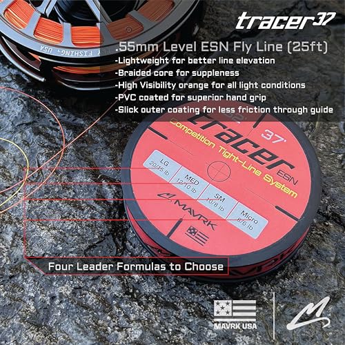 MAVRK USA Fly Fishing Line | Euro Nymph & Floating Lines | Level ESN Mono & Weight Forward Designs | High Visibility, Low Stretch, Freshwater Trout - color: Tracer 37, size: Small